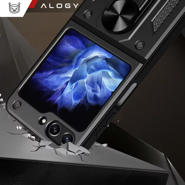 Etui do Samsung Galaxy Z Flip 6 pancerne Case Stand Ring obudowa piescień na palec Alogy czarne