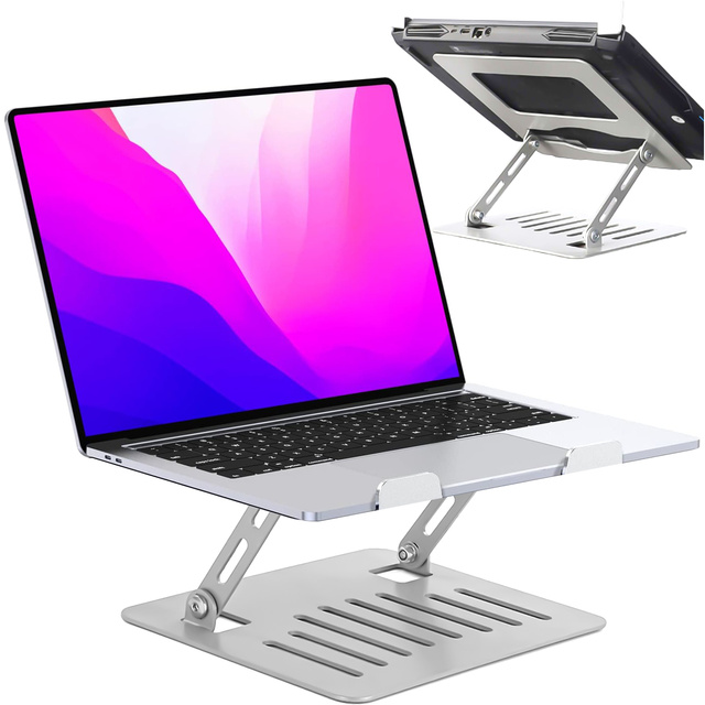 Alogy Uchwyt na laptop tablet stojak podstawka składany regulowany aluminiowy na biurko 25x21.5cm Srebrny