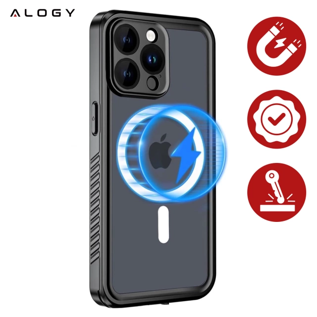 Alogy Etui do Apple iPhone 15 Pro Pancerne 360 case do Mag Safe wodoodporne Armor IP68 czarne