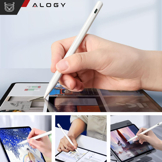 Rysik do Apple iPad Alogy Pencil z funkcją Palm Rejection Pressure Sensing Tilt Magnetyczny USB-C + 3 zapasowe końcówki Biały