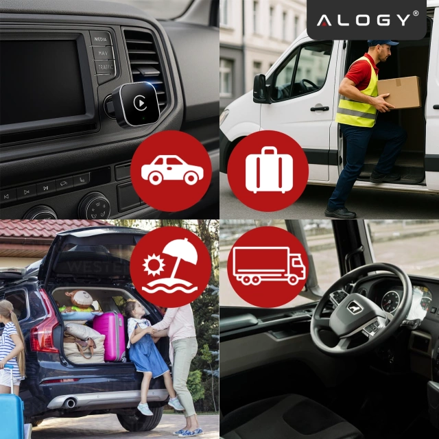 Adapter Bezprzewodowy Apple CarPlay i Android Auto do Auta, Plug & Play z Portem USB-A + Przejściówka USB-C, Szybkie Połączenie i Stabilna Transmisja, Alogy DriveLink™