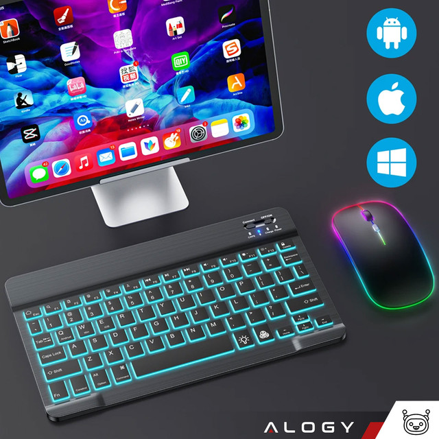 Alogy RGB LED Klawiatura Bezprzewodowa Bluetooth iOS/Android/Windows Czarna
