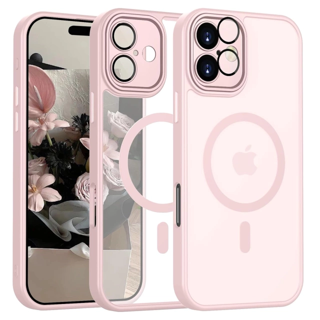 3w1 Zestaw Etui Hybrydowe + Szkło hartowane do Apple iPhone 16 obudowa ochronna Hybrydowe MagSafe z ochroną obiektywu case na telefon Alogy 3in1 Case Pack Różowe