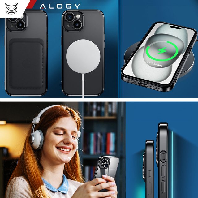 Alogy Etui do iPhone 15 Plus MagSafe Case Glamour Luxury Ring obudowa Czarne przezroczyste