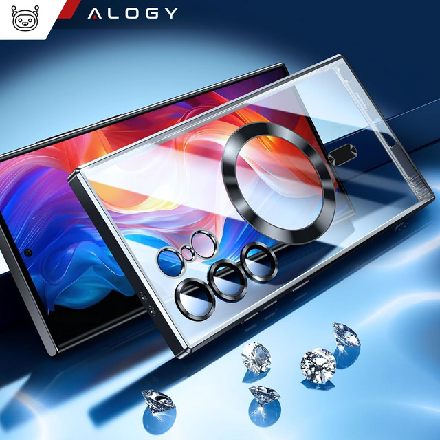 Alogy Etui na telefon do Samsung Galaxy S24 Ultra Mag Safe Case Glamour Case Ring obudowa Czarne przezroczyste
