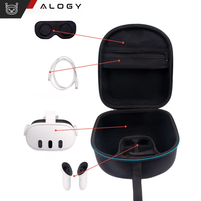 Etui ochronne do Oculus Quest 3 Alogy Hard Case obudowa ochronna + ochrona okularu Czarne