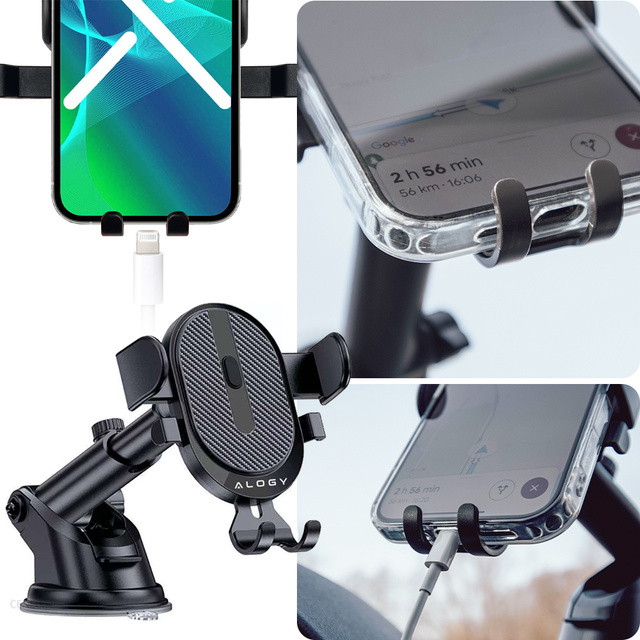 Alogy Uchwyt samochodowy Easy One Touch do telefonu 6.5" grawitacyjny na deskę rozdzielczą i szybę, kratkę czarny