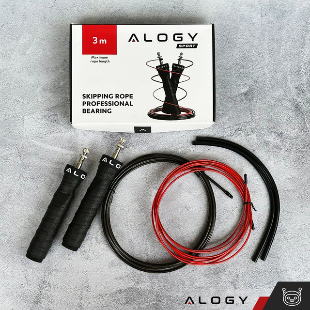 Alogy Sport Skakanka bokserska regulowana Crossfit Fitness z wymiennymi linkami łożyska wygodna szybka Czarna