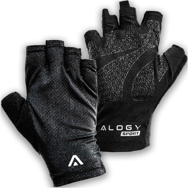 Alogy Rękawiczki rowerowe L krótkie bez palców męskie damskie Unisex sportowe na rower na MTB Gravel Kross Czarne
