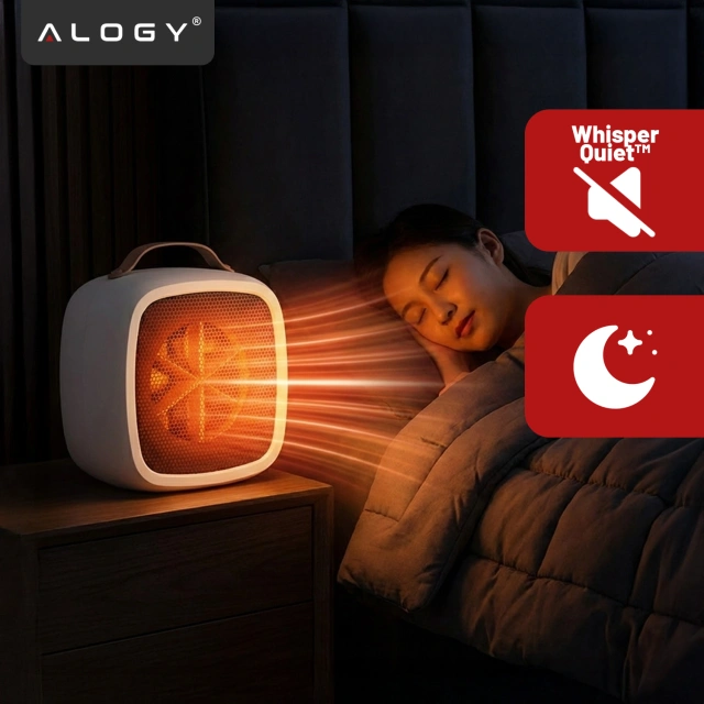 Grzejnik elektryczny mini Farelka 500W – termowentylator biurkowy do kontaktu, szybkie nagrzewanie, kompaktowy i energooszczędny – Alogy HeatPlug™ Biały