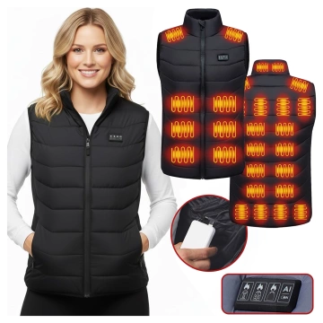 Kamizelka grzewcza z 28 strefami – 4-stopniowa regulacja temperatury, zasilanie USB, idealna na zimę i aktywności outdoor – Alogy ThermoVest™ Czarna (XL)