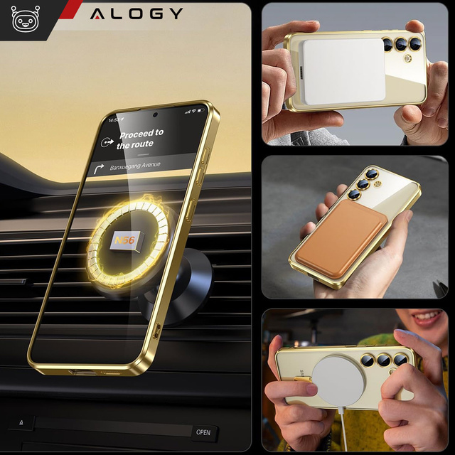 Alogy Etui na telefon do Samsung Galaxy S24+ Plus Mag Safe Case Glamour Case Ring obudowa Złote przezroczyste