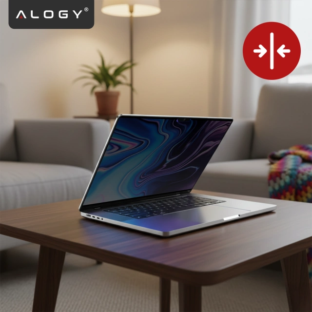 Magnetyczna folia prywatyzująca do Macbook Pro 16" 2021-2024 – ochrona prywatności, łatwy montaż, pokrowiec do przechowywania, redukcja odblasków – Alogy SecureView™