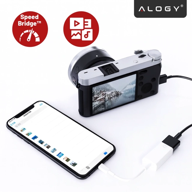 Przejściówka Adapter USB OTG USB-A 3.0 do Lightning, Kabel do iPhone i iPad, Obsługa Pendrive, Szybki Transfer Danych, Alogy OTGLink™ – Biały
