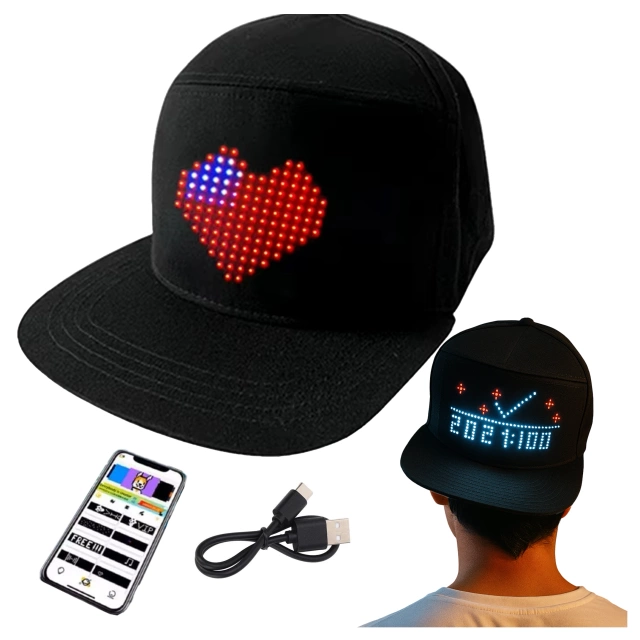 Czapka z daszkiem z oświetleniem LED RGB Piksele bluetooth Alogy PixelCap™ led telefon komórkowy sterowana aplikacją pixel Czarna