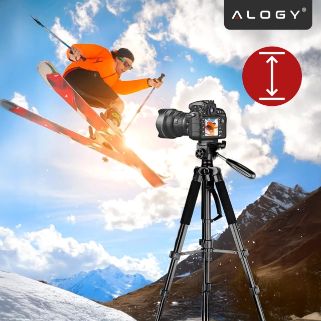 Alogy Statyw Fotograficzny Tripod Uniwersalny stojak do Kamer 1/4 uchwyt na telefon aparat 170cm Czarny