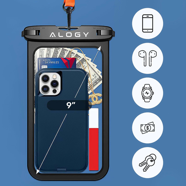 Alogy Etui wodoodporne Waterproof Case torba wodoszczelna uniwersalna IPX8 na telefon i akcesoria Czarne
