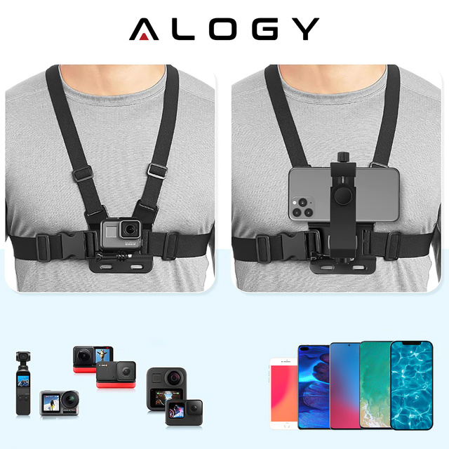 Szelki uchwyt na klatkę piersiową Alogy Chest Holder z mocowaniem GoPro i uchwytem na telefon
