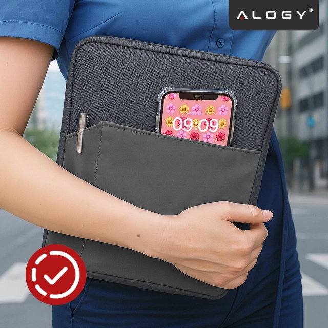 Torba Wsuwka Uniwersalna na tablet laptop 12–13" z Smyczką i Kieszonką, Ochronna, Wodoodporna, Miękkie Wnętrze Alogy SleeveBag™ – Etui do MacBook, iPad, Samsung, Lenovo, Xiaomi, Szary
