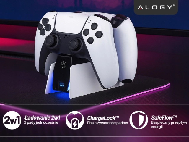 Alogy Podwójna stacja dokująca ładująca do kontrolera Pada do PlayStation 5 PS5 do 2 Padów Biała