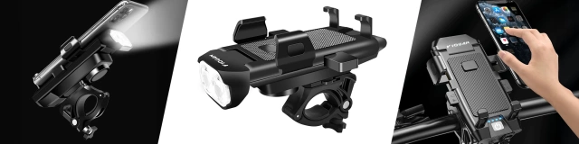 Alogy 4w1 Uchwyt rowerowy na telefon + lampka przednia + dzwonek na rower + Powerbank 3000mAh Bicycle Front Light