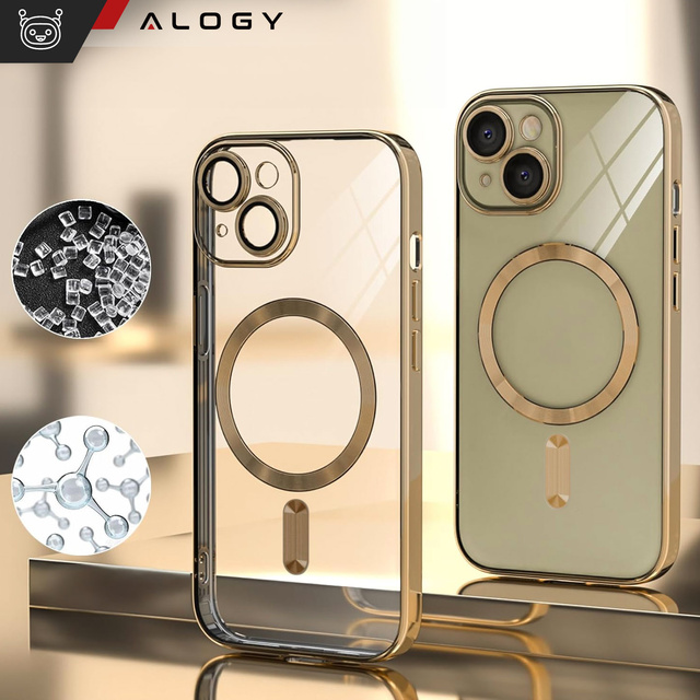 Alogy Etui do iPhone 15 Plus MagSafe Case Glamour Luxury Ring obudowa Złote przezroczyste