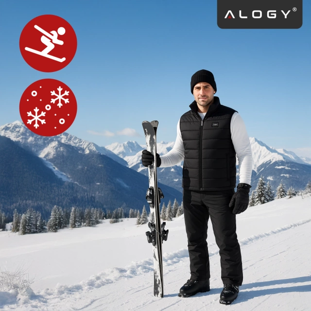 Kamizelka grzewcza z 28 strefami – 4-stopniowa regulacja temperatury, zasilanie USB, idealna na zimę i aktywności outdoor – Alogy ThermoVest™ Czarna (XL)
