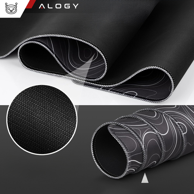 Alogy Podkładka na biurko pod myszkę mysz klawiaturę Mata ochronna antypoślizgowa gamingowa XL 80x40 cm Czarna Line Texture