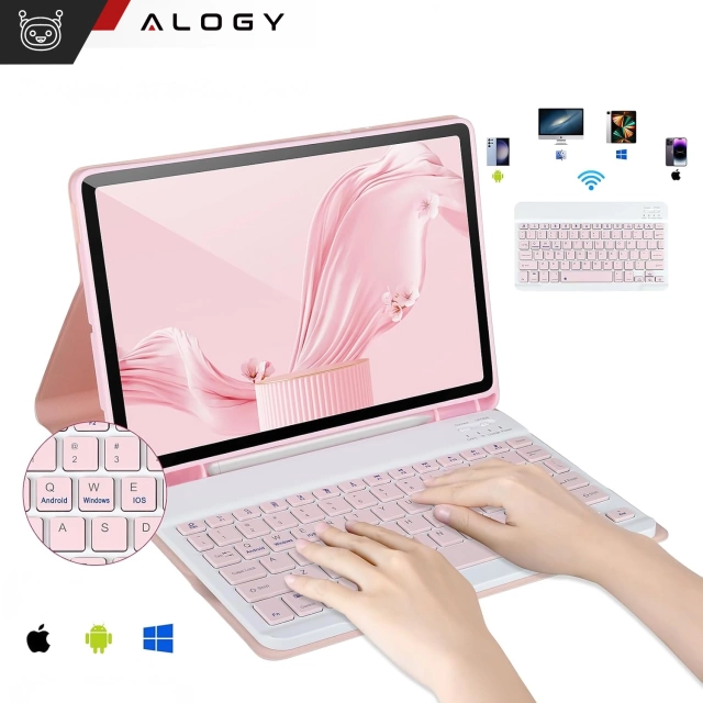 Etui z klawiaturą z miejscem na rysik do Samsung Galaxy Tab S9 FE 10.9" Alogy Keyboard Case Różowe + Szkło