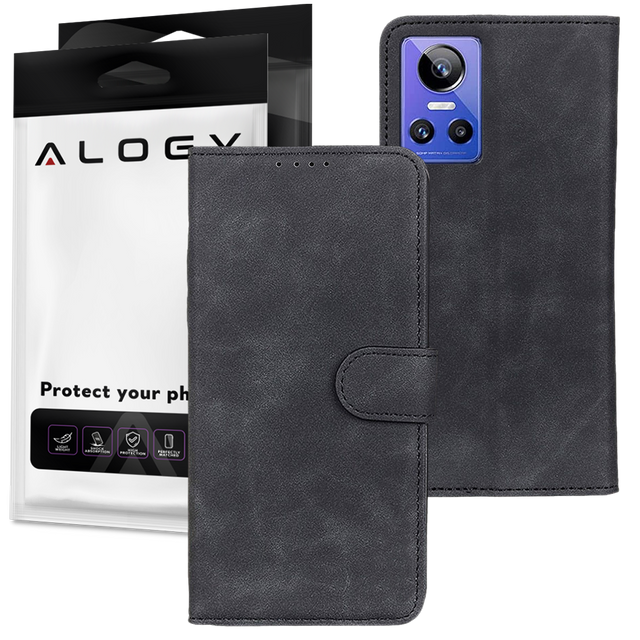 Alogy Etui na telefon z klapką magnetyczne portfel skórzane do Realme GT Neo 3 Global Czarne