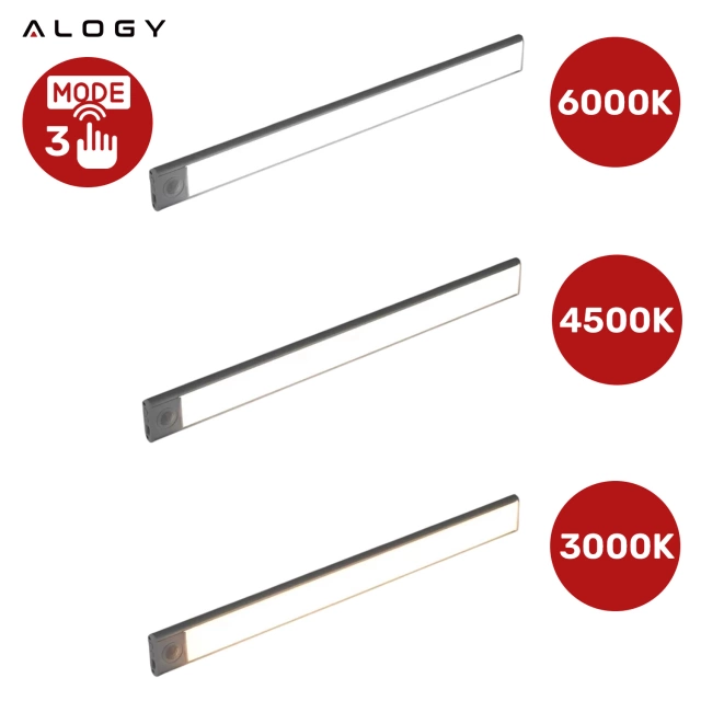 Lampka szafkowa z czujnikiem ruchu Listwa Alogy Motion Sensor LED Light 20cm do garderoby szafy kuchni Srebrna