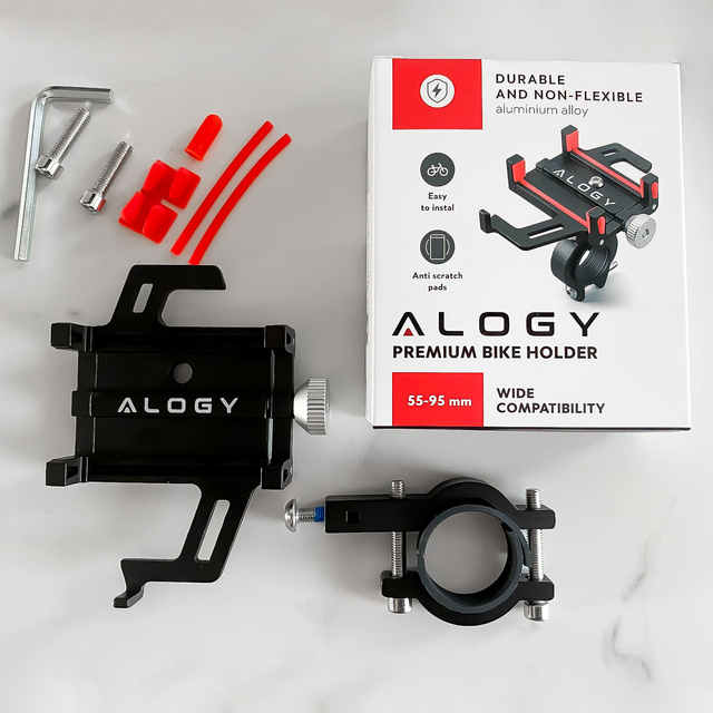 Alogy Uchwyt rowerowy Bike Phone Holder do telefonu 55-95mm na kierownicę na rower hulajnogę motor Czarny