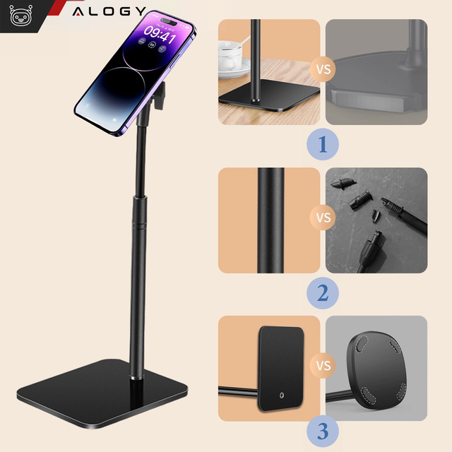 Alogy Stojak uchwyt na telefon Statyw do Mag Safe magnetyczny teleskopowy Czarny stal ABS