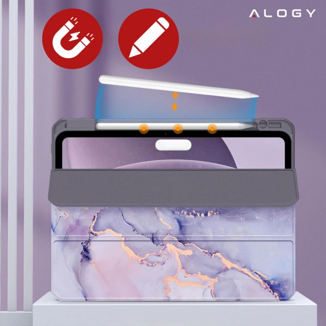 Etui hybrydowe z miejscem na rysik do Apple iPad Air 11" gen 7/6/5/4 | iPad Pro 11" 2018 Alogy Hybrid Book Cover Case Marble Fioletowe