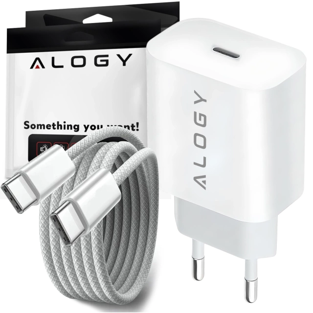 Ładowarka sieciowa szybka 30W USB-C USB typ C GaN PD do iPhone kostka Alogy Biała