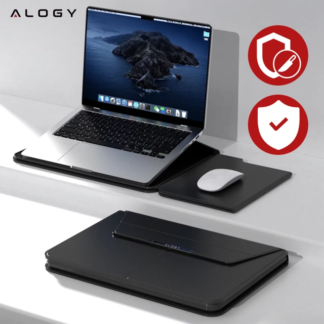 Torba na laptopa Alogy FlexCase Pro wielofunkcyjna rozkładana z podstawką i podkładką na myszkę do Macbooka 13/  14" Czarna