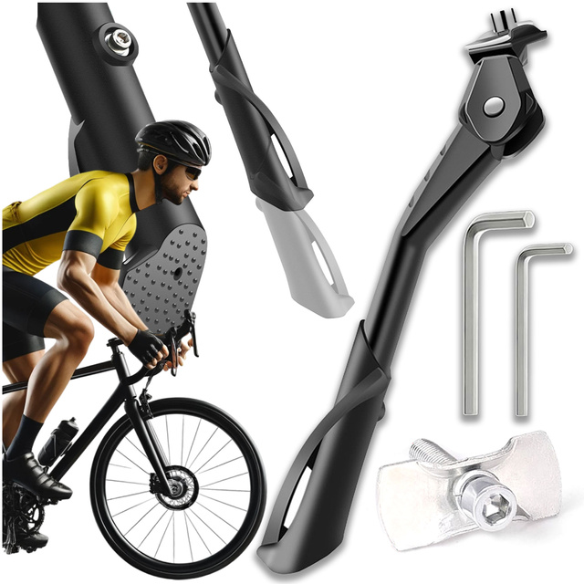 Alogy Bike Stopka rowerowa podpórka nóżka regulowana stojak do roweru 24-29 cm centralna aluminiowa czarna