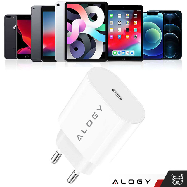 Alogy Ładowarka sieciowa szybka mocna 35W USB-C USB typ C PD GaN do iPhone 15 +Kabel type-C 1m Biała