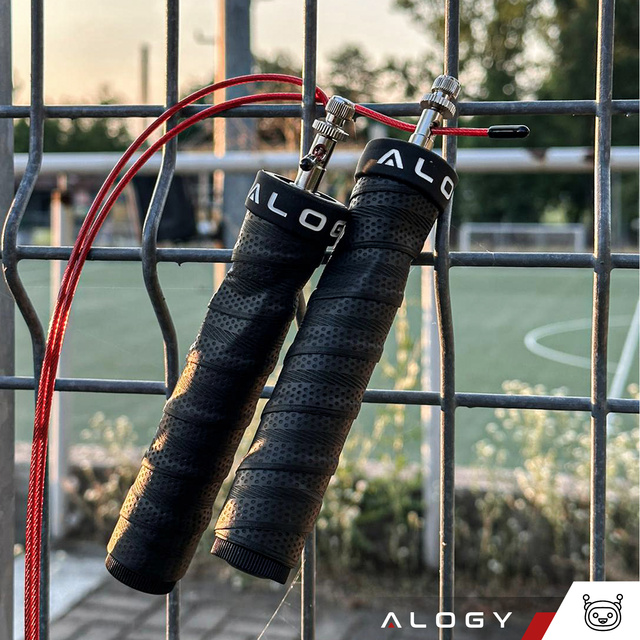 Alogy Sport Skakanka bokserska regulowana Crossfit Fitness z wymiennymi linkami łożyska wygodna szybka Czarna