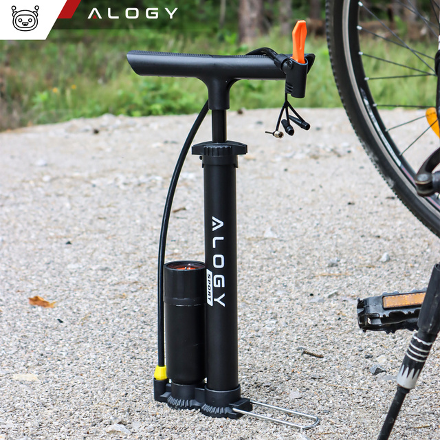 Alogy Pompka rowerowa 160psi z manometrem z uchwytem ręczna przenośna Czarna