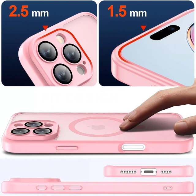 3w1 Zestaw Etui Hybrydowe + Szkło do Apple iPhone 16 Pro Max obudowa ochronna Hybrydowe MagSafe z ochroną obiektywu case + 2x Szkło hartowane ochronne na telefon Alogy 3in1 Case Pack Różowe