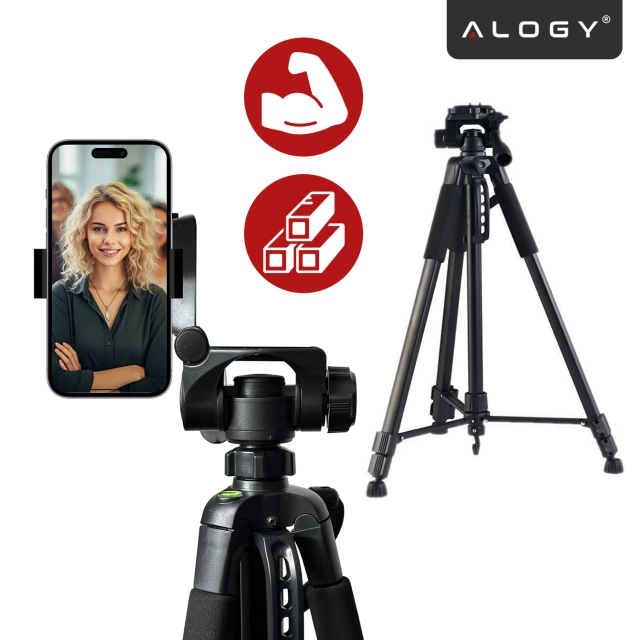 Alogy Statyw Fotograficzny Tripod Uniwersalny stojak do Kamer 1/4 uchwyt na telefon aparat 170cm Czarny