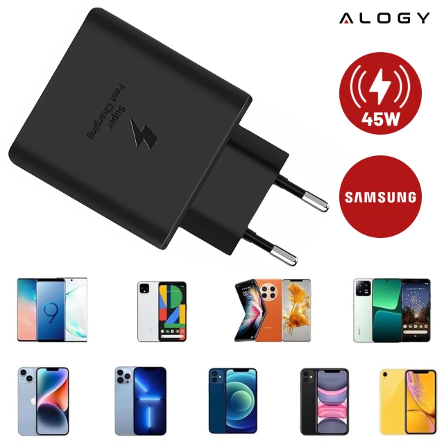 Alogy Ładowarka sieciowa USB-C typ C PD Premium szybka 45W 3A + Kabel Type-C 1M czarna