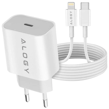Alogy Ładowarka sieciowa szybka USB-C PD 20W + Kabel Lightning do iPhone 1m Biały
