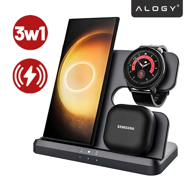 Ładowarka Bezprzewodowa Indukcyjna 3w1 Qi 3.0 Szybka do Samsung Galaxy 22 23 24 Ultra Watch Buds 