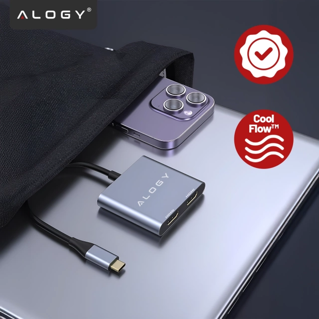 Adapter HUB 4w1 Alogy przejściówka USB-C do 2x HDMI USB 3.0 USB-C szybkie ładowanie PowerDelivery PD 100W