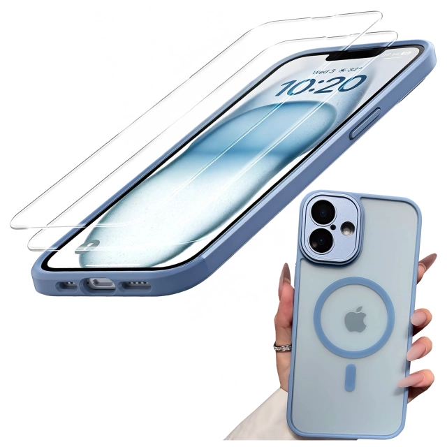 3w1 Zestaw Etui Hybrydowe + Szkło hartowane do Apple iPhone 16 obudowa ochronna Hybrydowe MagSafe z ochroną obiektywu case na telefon Alogy 3in1 Case Pack Sky Blue Niebieskie