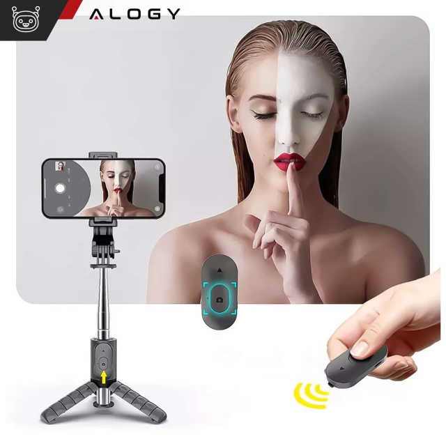 Alogy Selfie stick Tripod Bluetooth uchwyt do telefonu kijek statyw Czarny