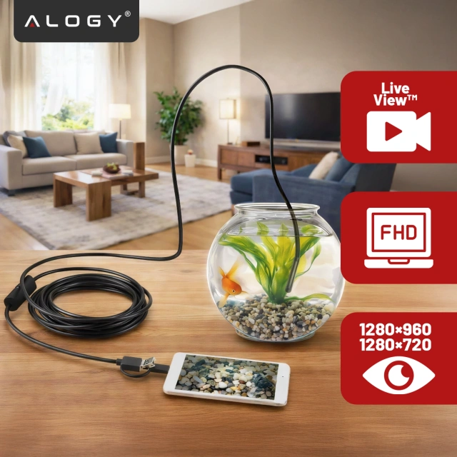 Alogy Hard Wire Kamera inspekcyjna endoskopowa micro USB + USB-C + USB Full HD 5m 8mm Endoskop