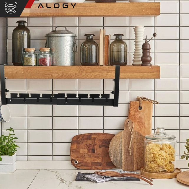 Alogy Organizer kabli pod blat półka regulowana na kable listwe biurkowy aluminiowy uchwyt Czarny 